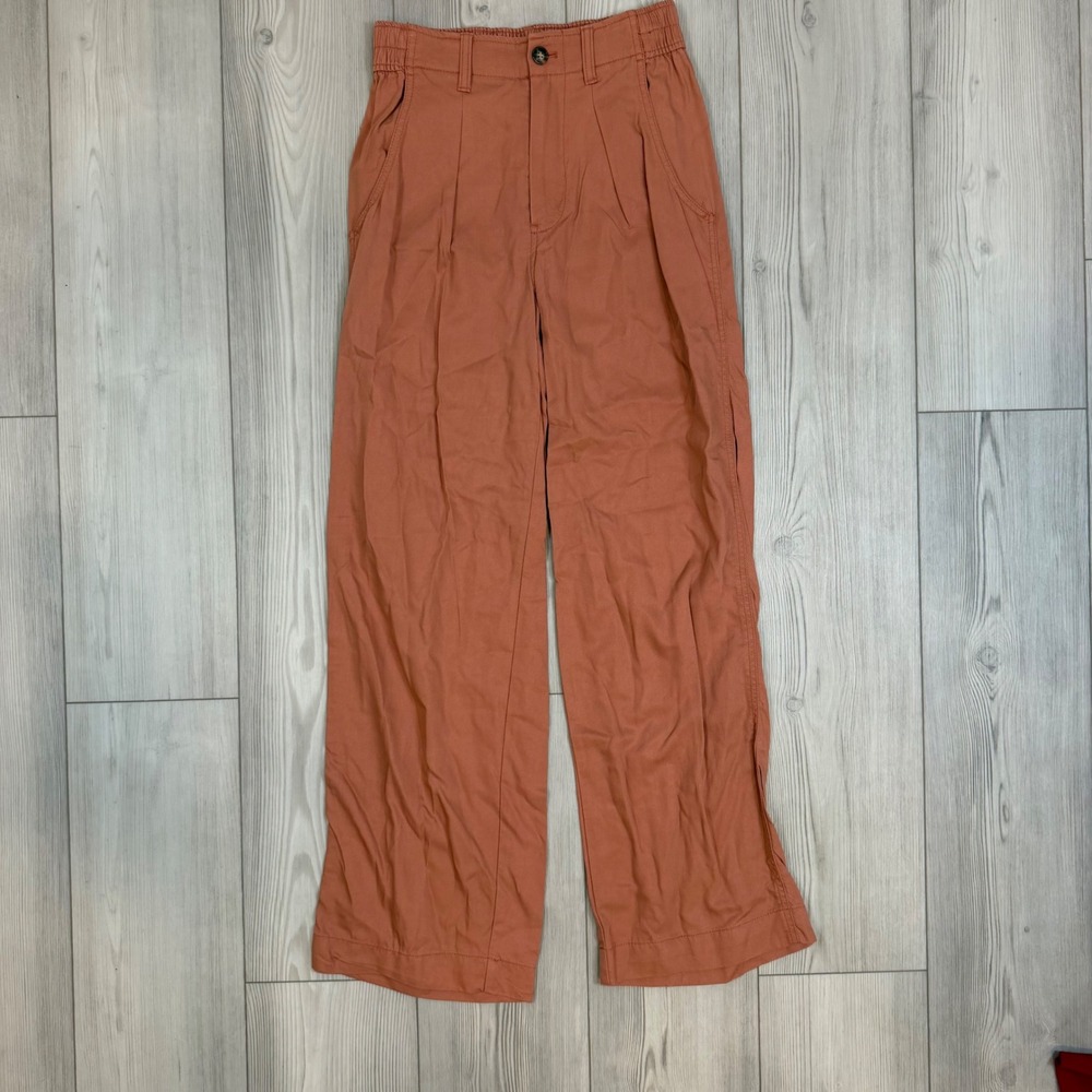 Madewell Neale Pleated Wide Leg Pants Terracotta Clay Tencel Blend NI613 Size 0